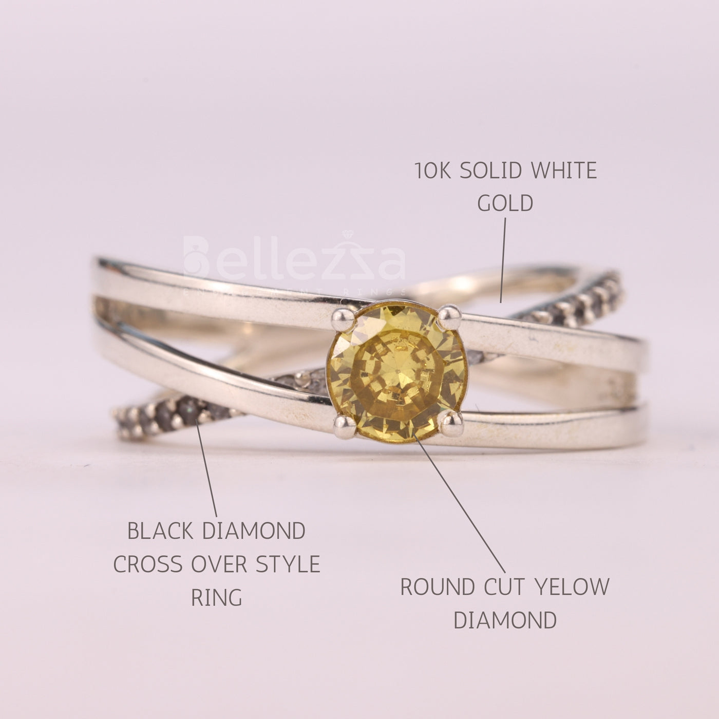 0.7CT Round Cut Yellow Diamond Unique Crossover Engagement Ring