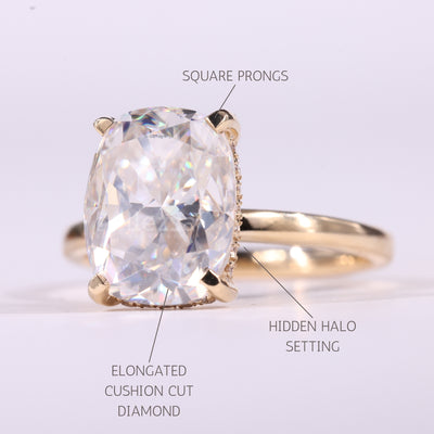 1.50CT Elongated Cushion Cut Hidden Halo Moissanite Engagement Ring