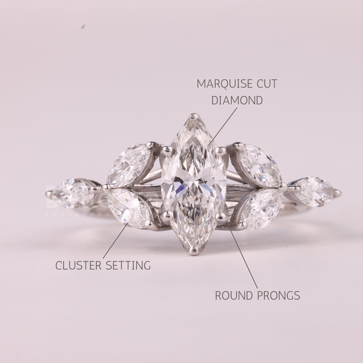 1.50CT Marquise Cut Cluster Diamond Moissanite Engagement Ring