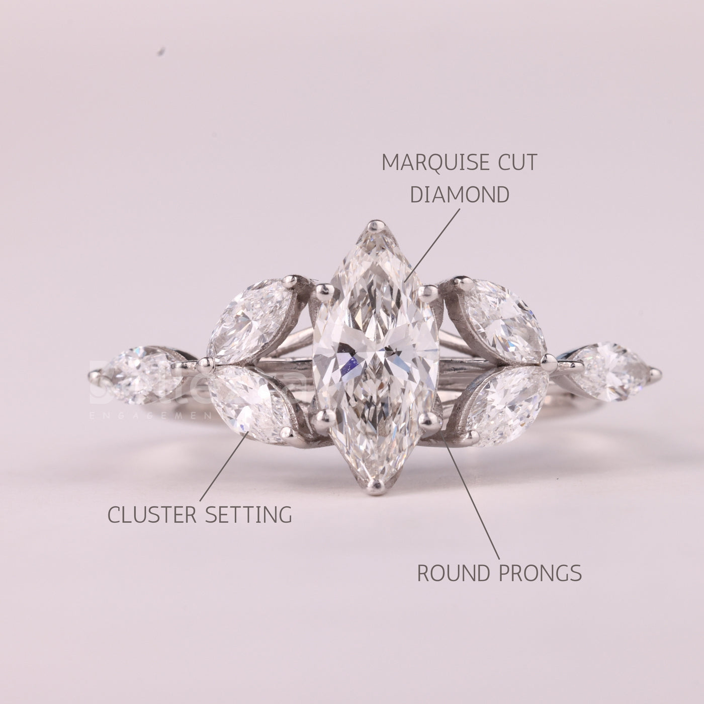 1.50CT Marquise Cut Cluster Diamond Moissanite Engagement Ring