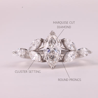 1.50CT Marquise Cut Cluster Diamond Moissanite Engagement Ring