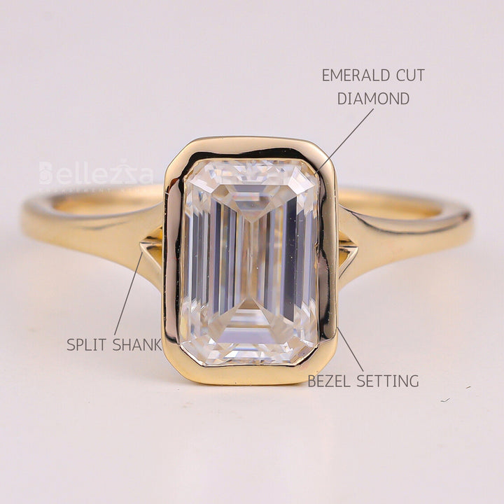 1.50CT Emerald Cut Bezel Setting Solitaire Engagement Ring