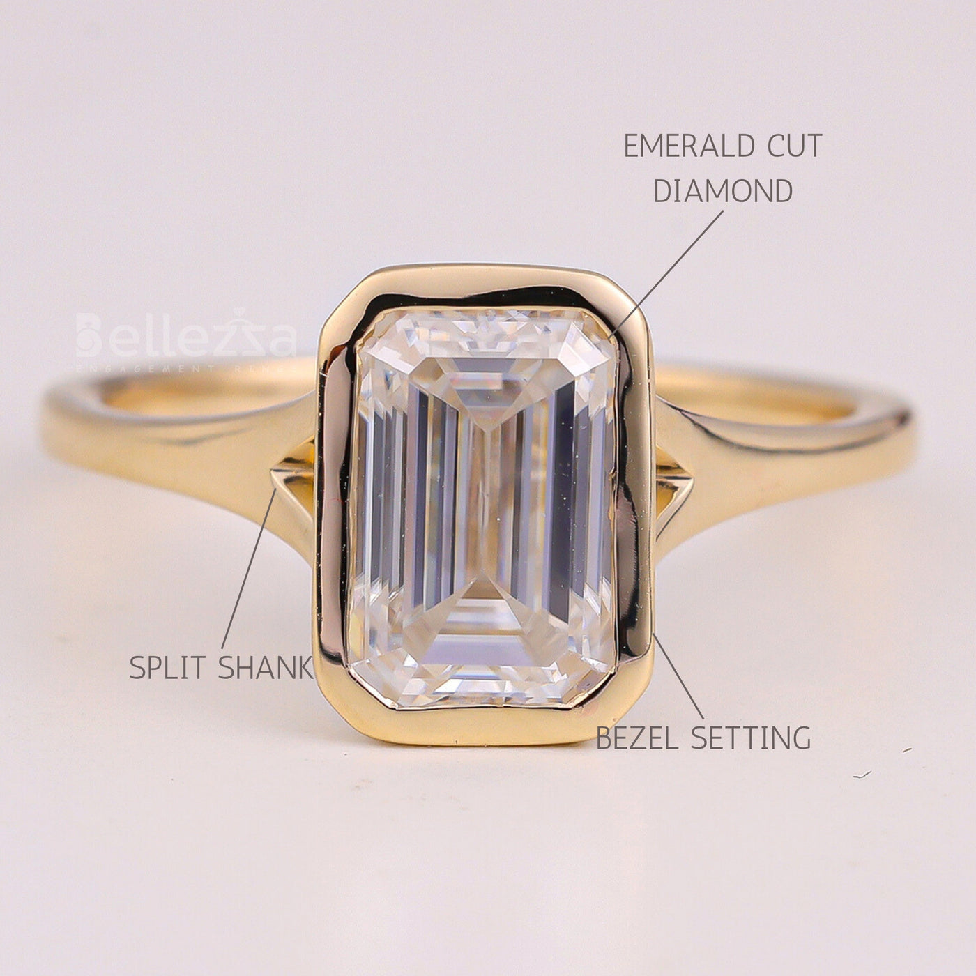 1.50CT Emerald Cut Bezel Setting Solitaire Engagement Ring