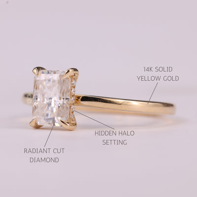 1.0CT Radiant Cut Hidden Halo Moissanite Engagement Ring