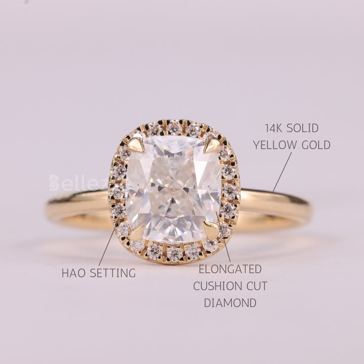 1.0CT Elongated Cushion Cut Halo Setting Engagement Ring