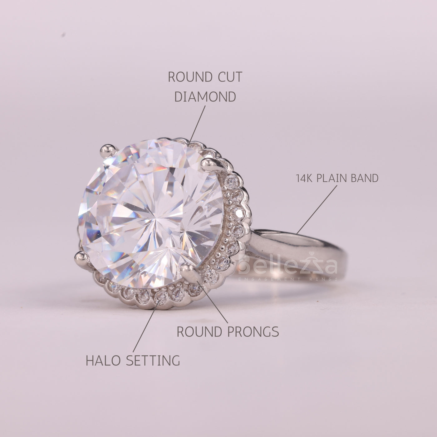 2.0CT Round Cut Halo Setting Moissanite Engagement Ring