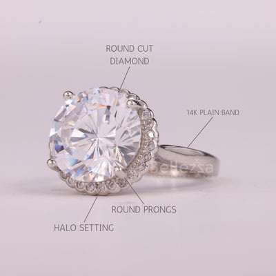 2.0CT Round Cut Halo Setting Moissanite Engagement Ring