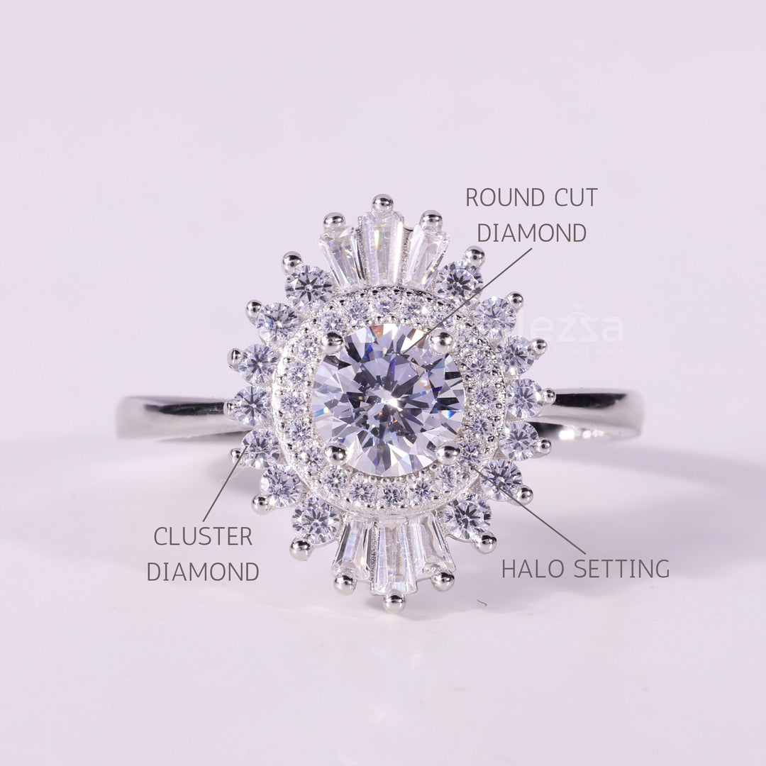 0.50CT Round Cut Halo Cluster Diamond Moissanite Engagement Ring