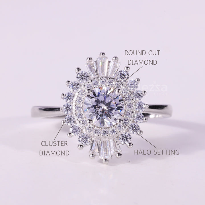 0.50CT Round Cut Halo Cluster Diamond Moissanite Engagement Ring