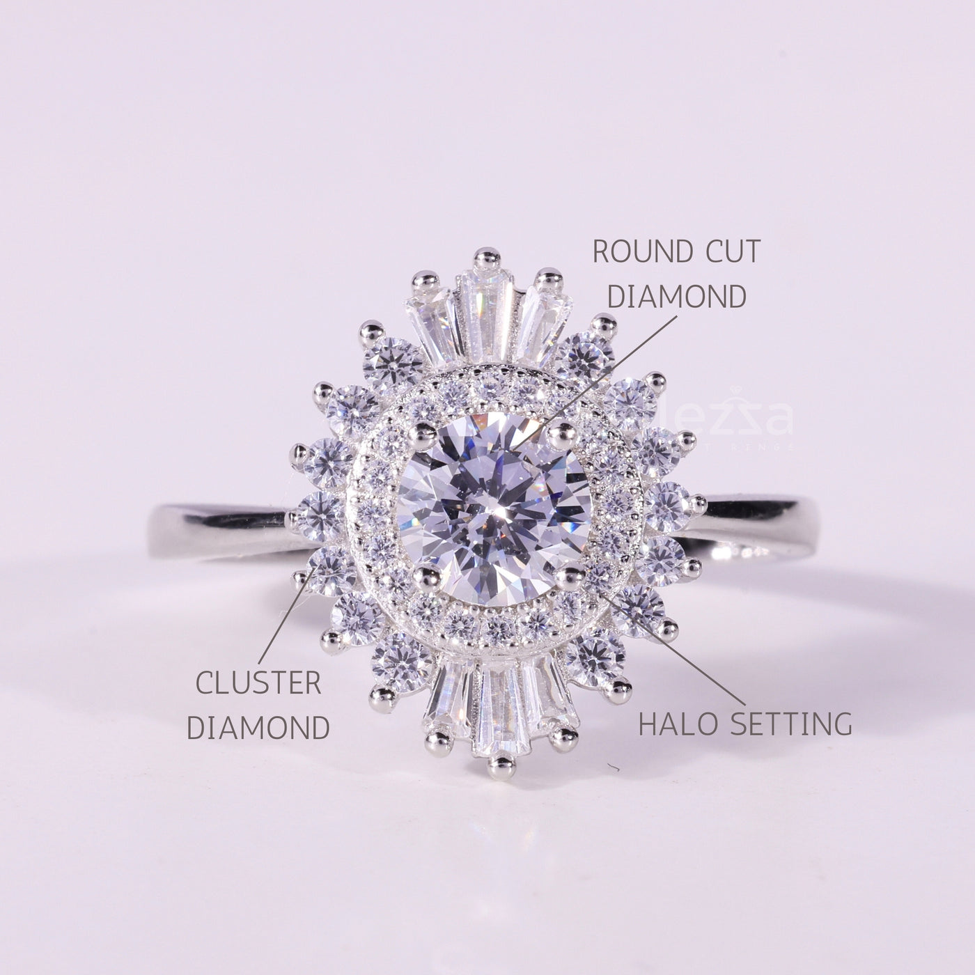 0.50CT Round Cut Halo Cluster Diamond Moissanite Engagement Ring