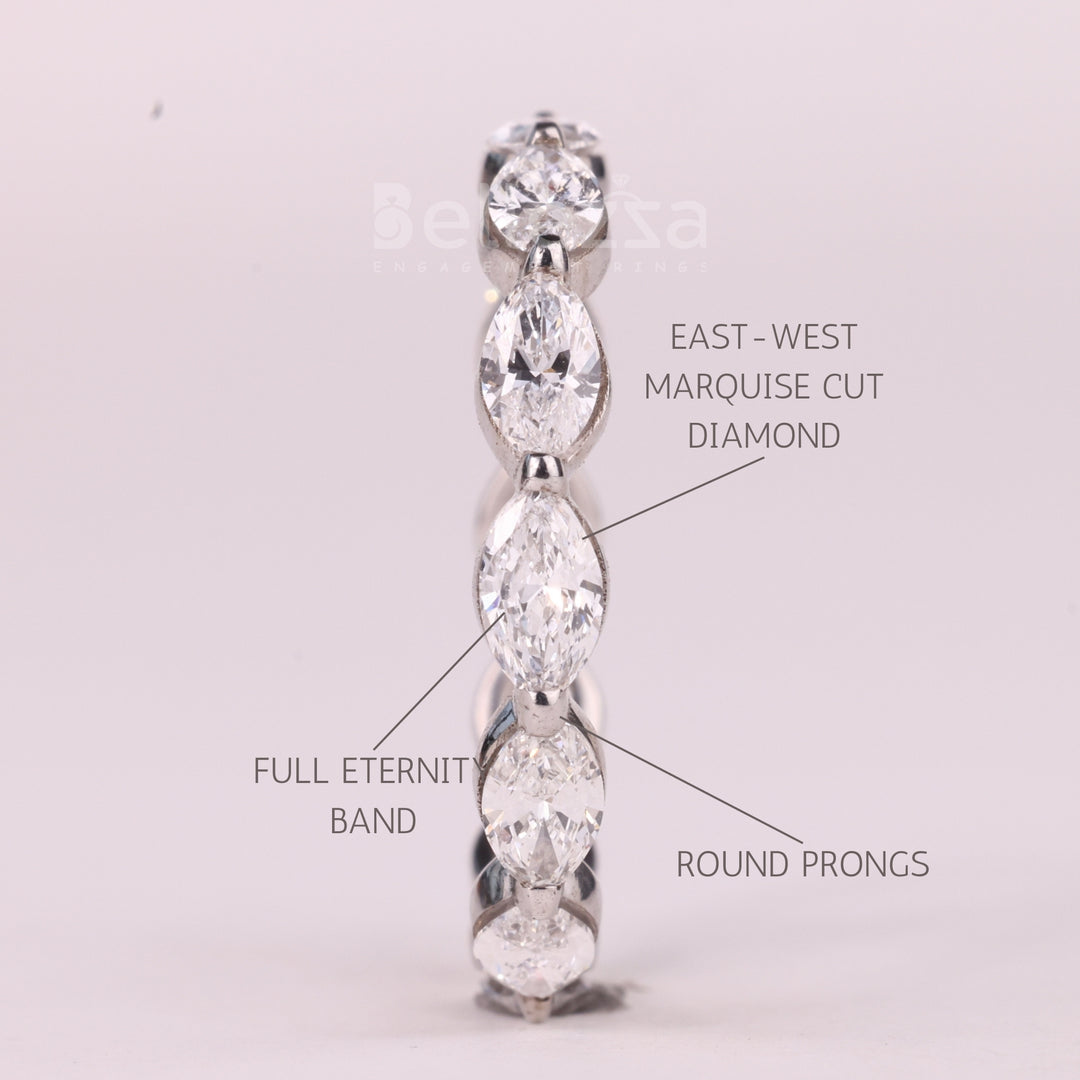 East-West Marquise Cut Diamond Full Eternity Moissanite Wedding Band