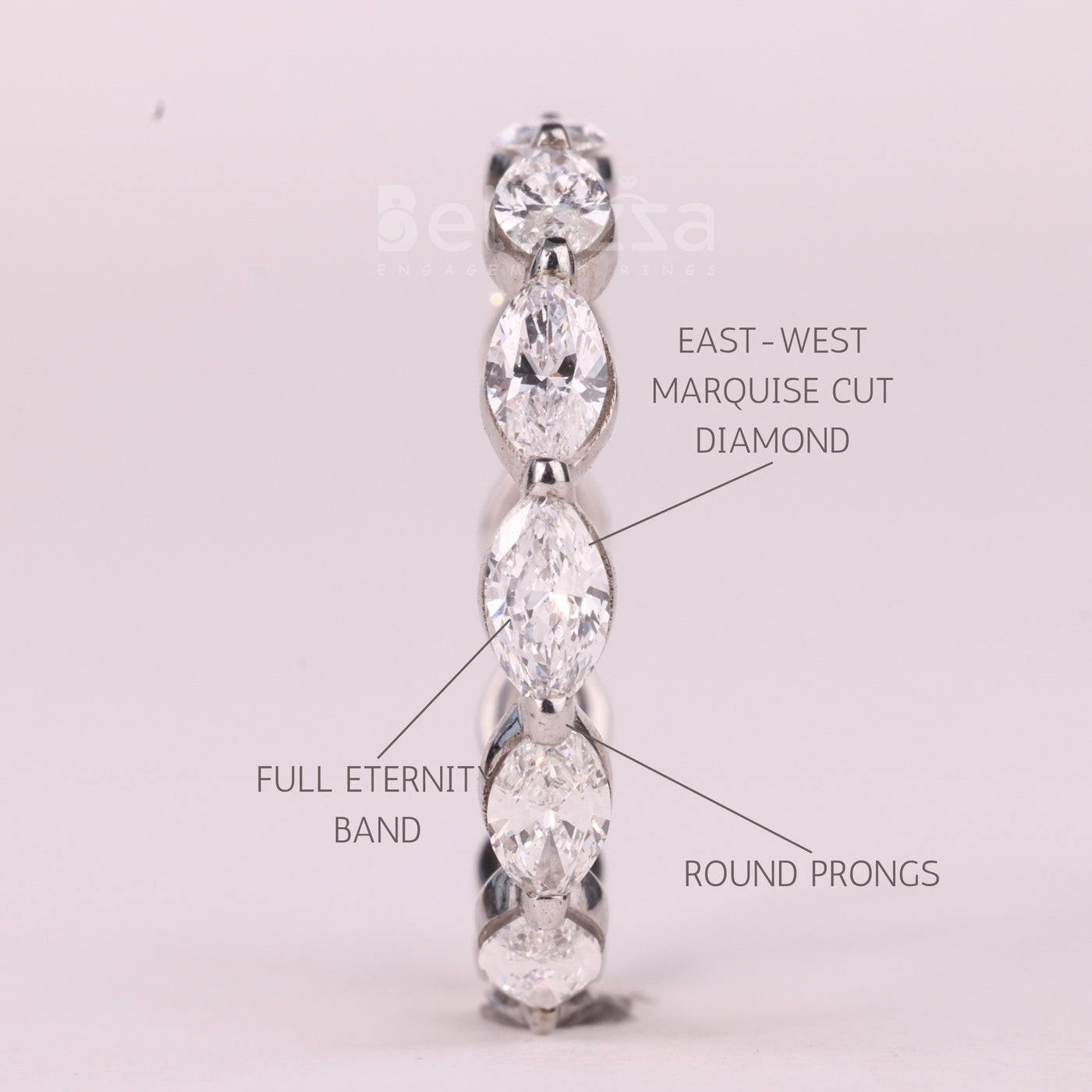 East-West Marquise Cut Diamond Full Eternity Moissanite Wedding Band