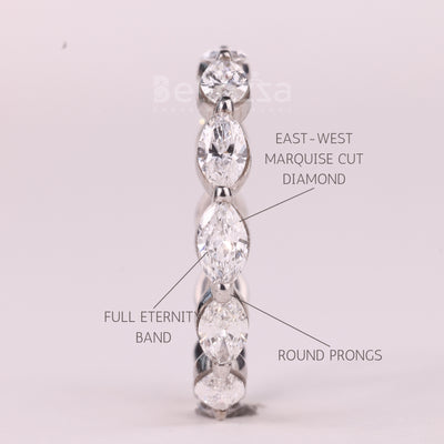 East-West Marquise Cut Diamond Full Eternity Moissanite Wedding Band