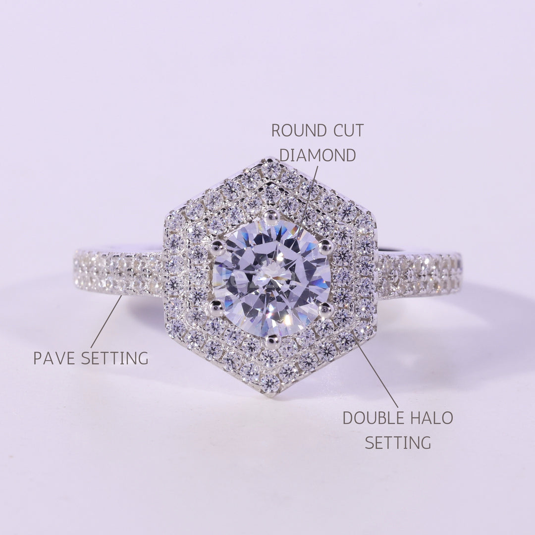 0.50CT Round Cut Double Halo Moissanite Engagement Ring