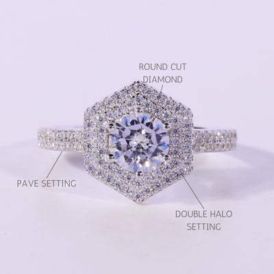 0.50CT Round Cut Double Halo Moissanite Engagement Ring