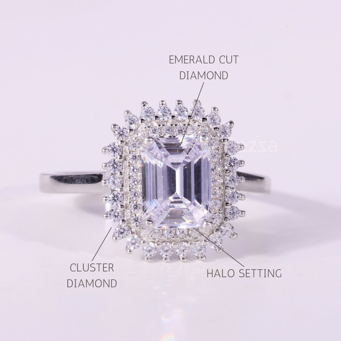 1.0CT Emerald Cut Diamond Cluster Setting Moissanite Engagement Ring