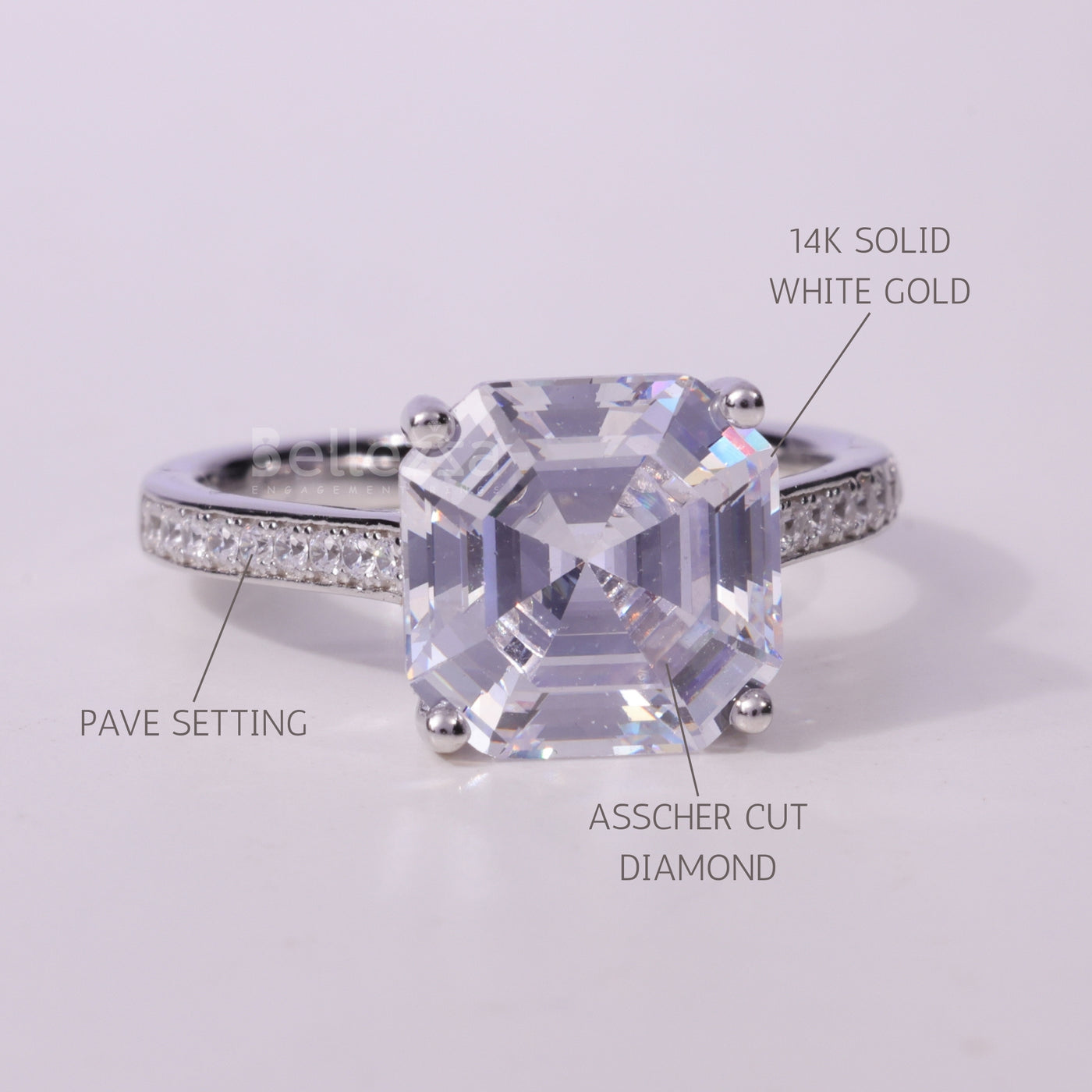2.0CT Asscher Cut Pave Setting Moissanite Engagement Ring