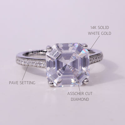 2.0CT Asscher Cut Pave Setting Moissanite Engagement Ring