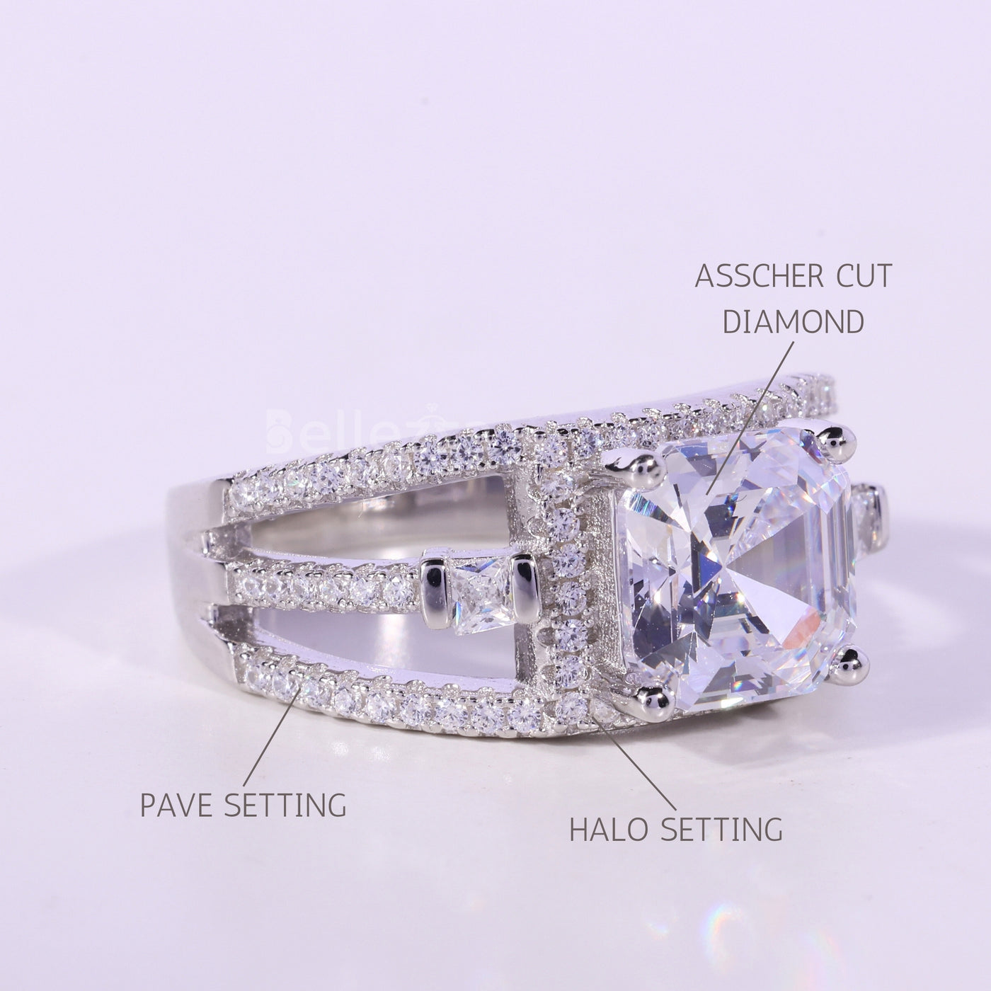 1.0CT Asscher Cut Cluster Diamond Moissanite Engagement Ring
