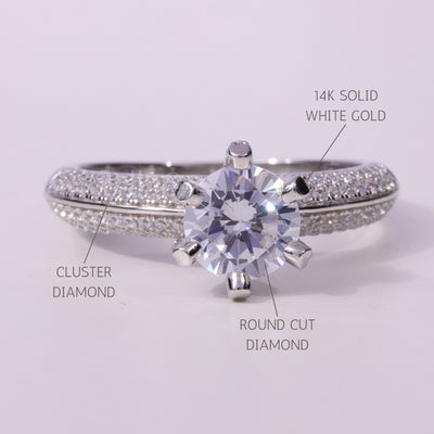 0.75CT Round Cut Cluster Diamond Moissanite Engagement Ring
