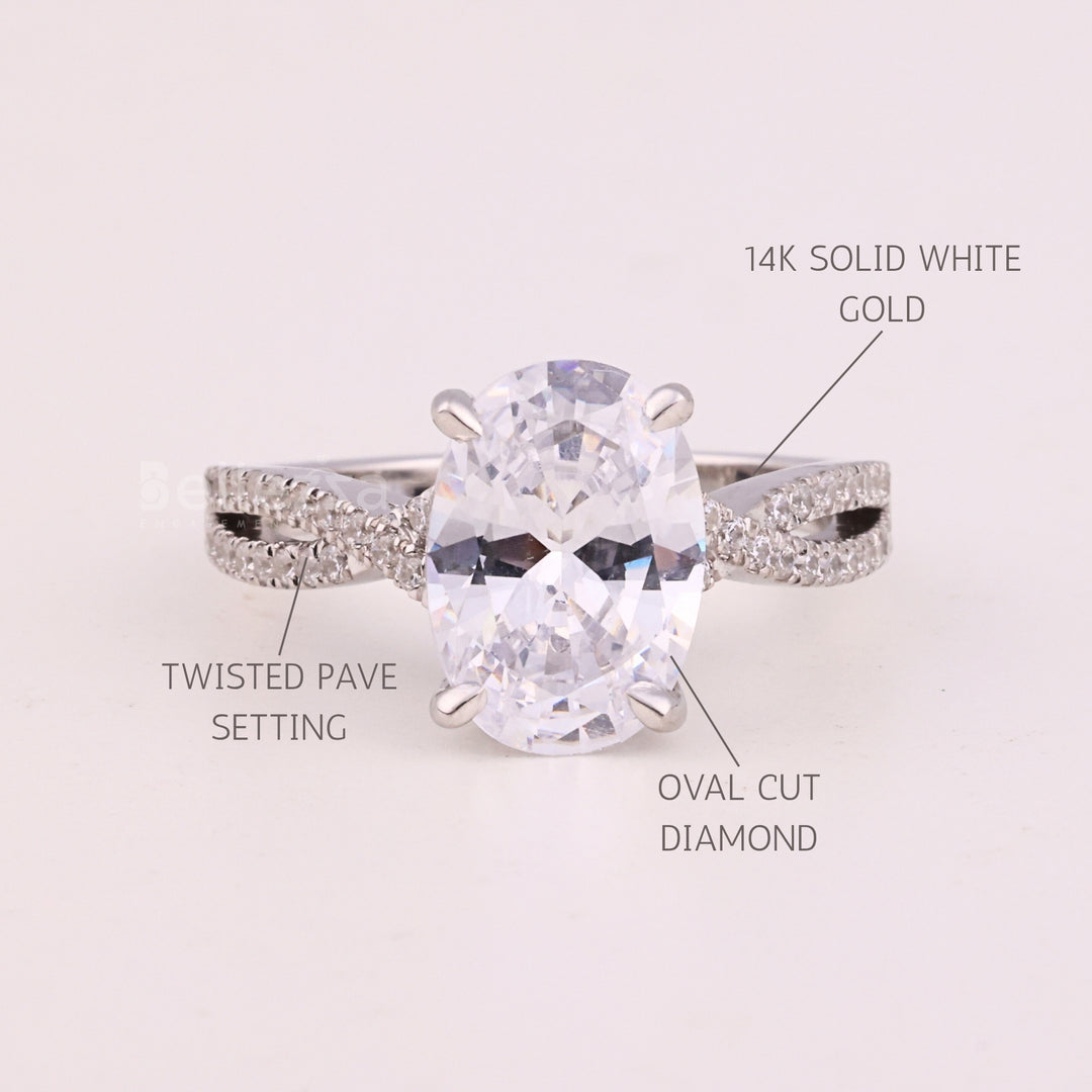 1.50CT Oval Cut Diamond Twisted Pave Setting Engagement Ring