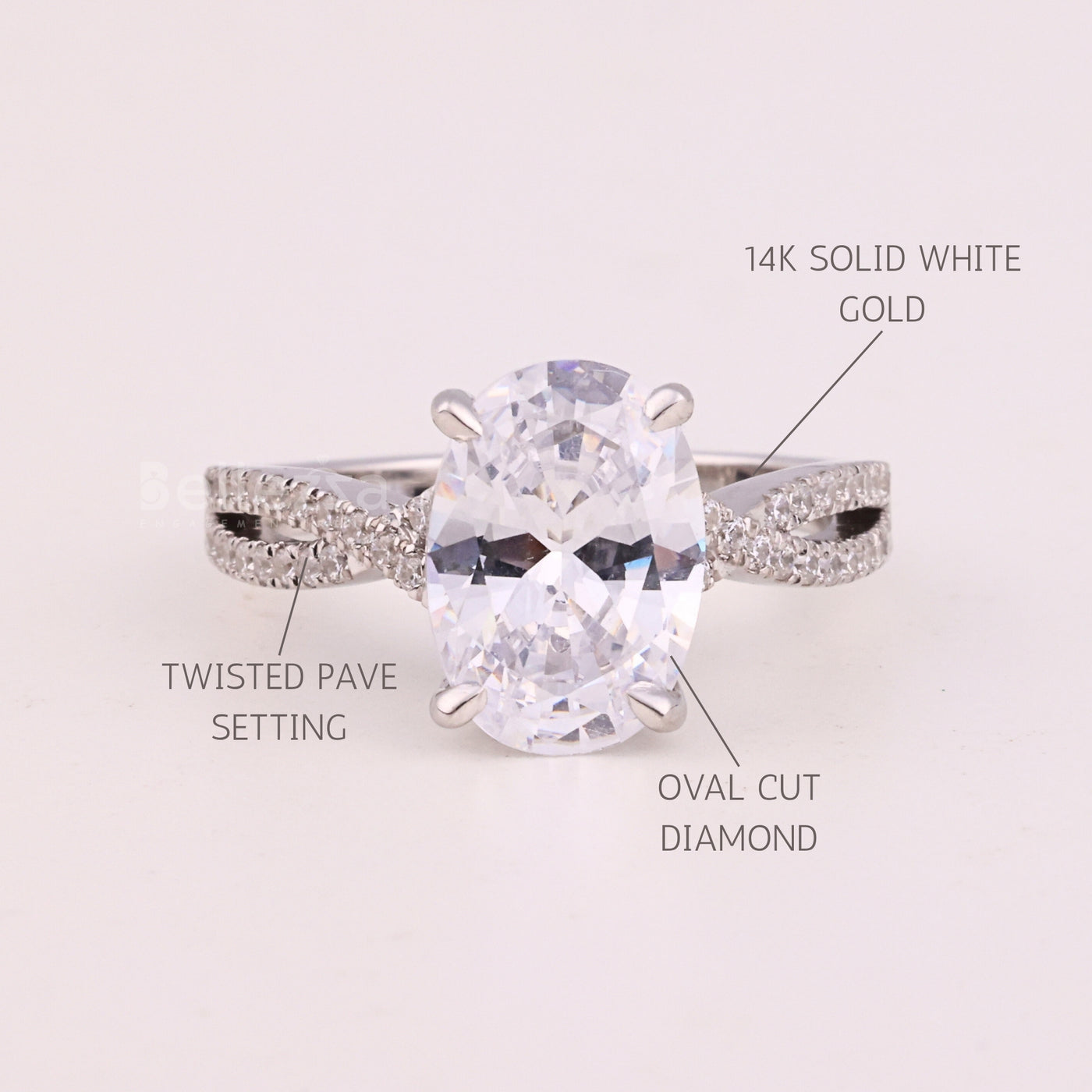 1.50CT Oval Cut Diamond Twisted Pave Setting Engagement Ring