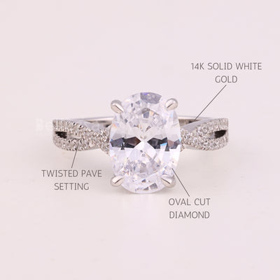 1.50CT Oval Cut Diamond Twisted Pave Setting Engagement Ring
