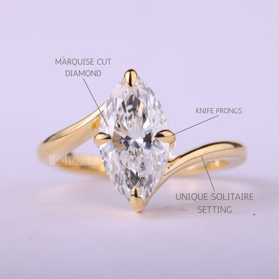 1.50CT Marquise Cut Unique Solitaire Moissanite Engagement Ring