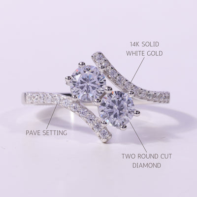 0.50CT Round Cut Unique Two Stone Moissanite Engagement Ring