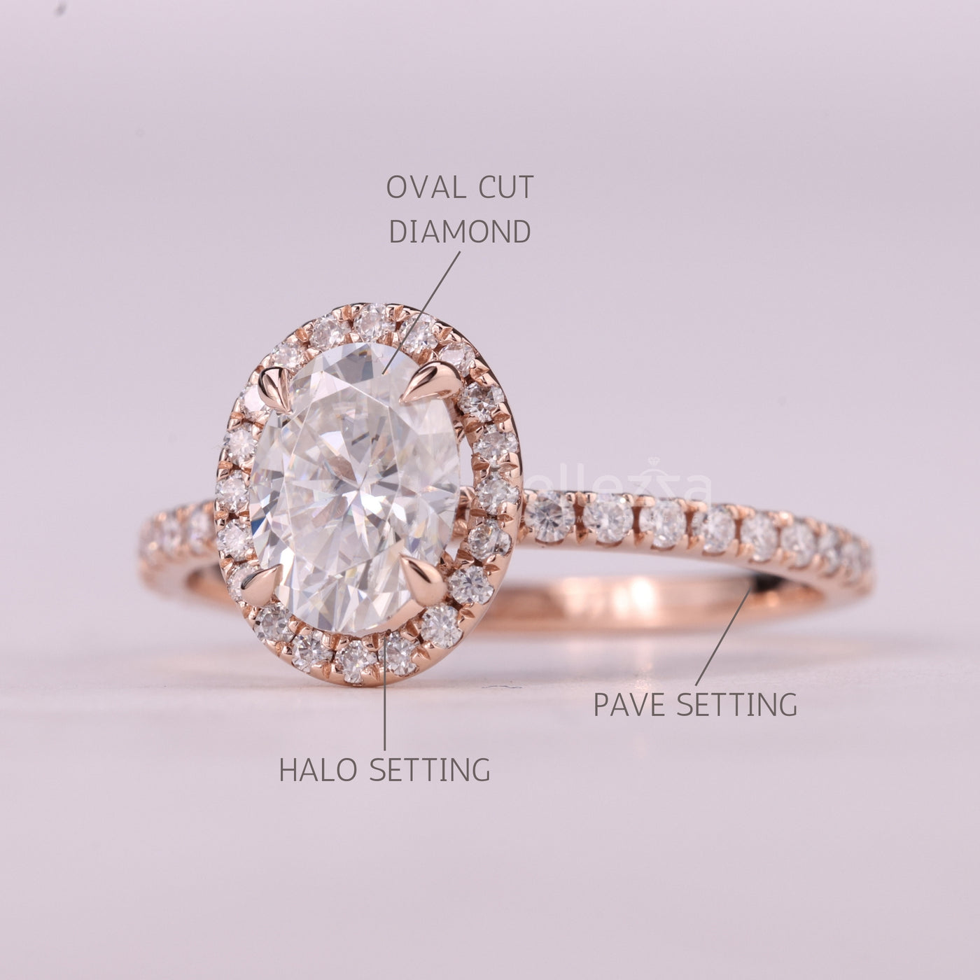 1.0CT Oval Cut Halo Pave Setting Moissanite Engagement Ring