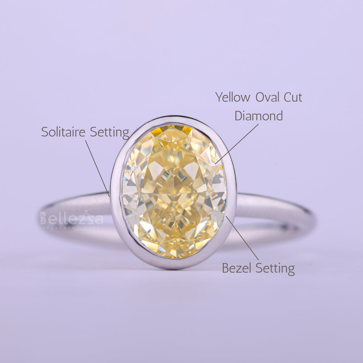 1.50CT Yellow Oval Cut Bezel Setting Solitaire Moissanite Enaggement Ring