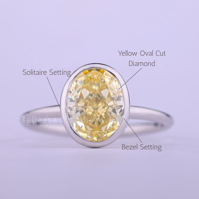 1.50CT Yellow Oval Cut Bezel Setting Solitaire Moissanite Enaggement Ring