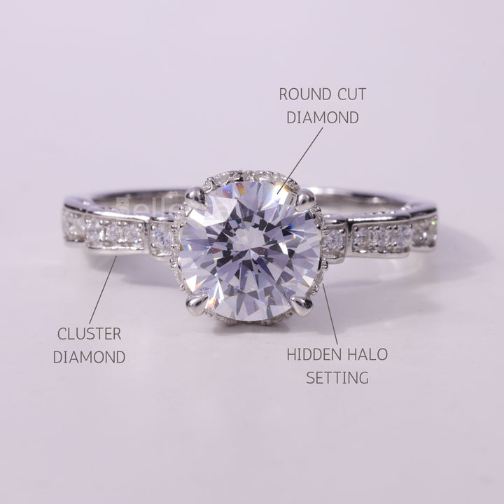 1.0CT Round Cut Cluster Diamond Moissanite Engagement Ring