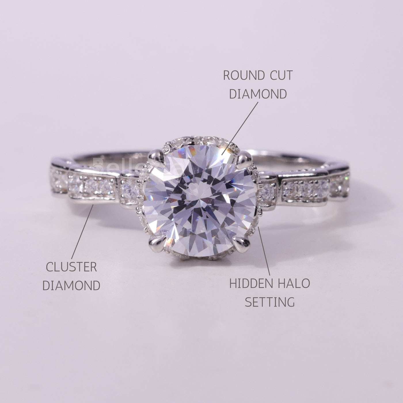 1.0CT Round Cut Cluster Diamond Moissanite Engagement Ring