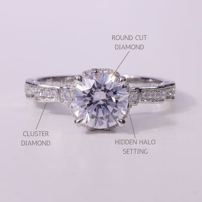 1.0CT Round Cut Cluster Diamond Moissanite Engagement Ring