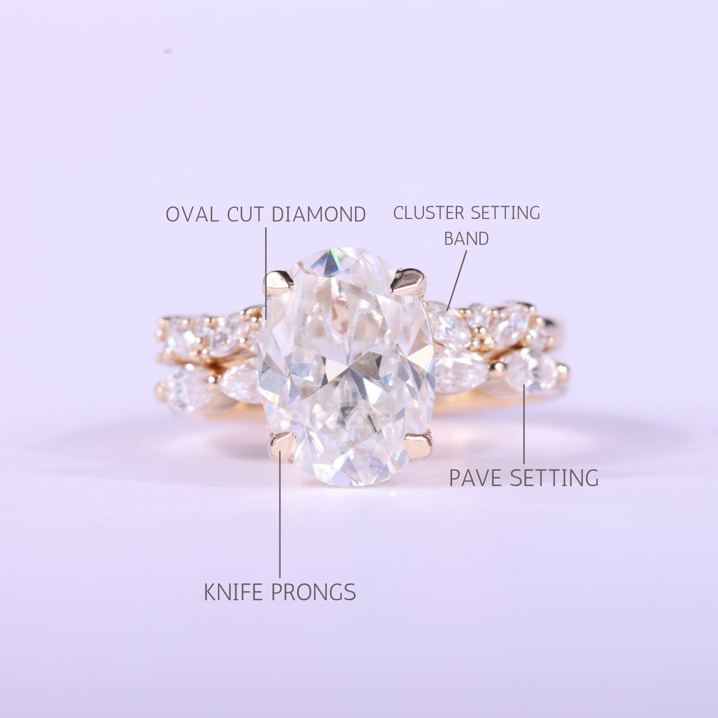 1.50CT Oval Cut Cluster Pave Setting Moissanite Bridal Ring Set