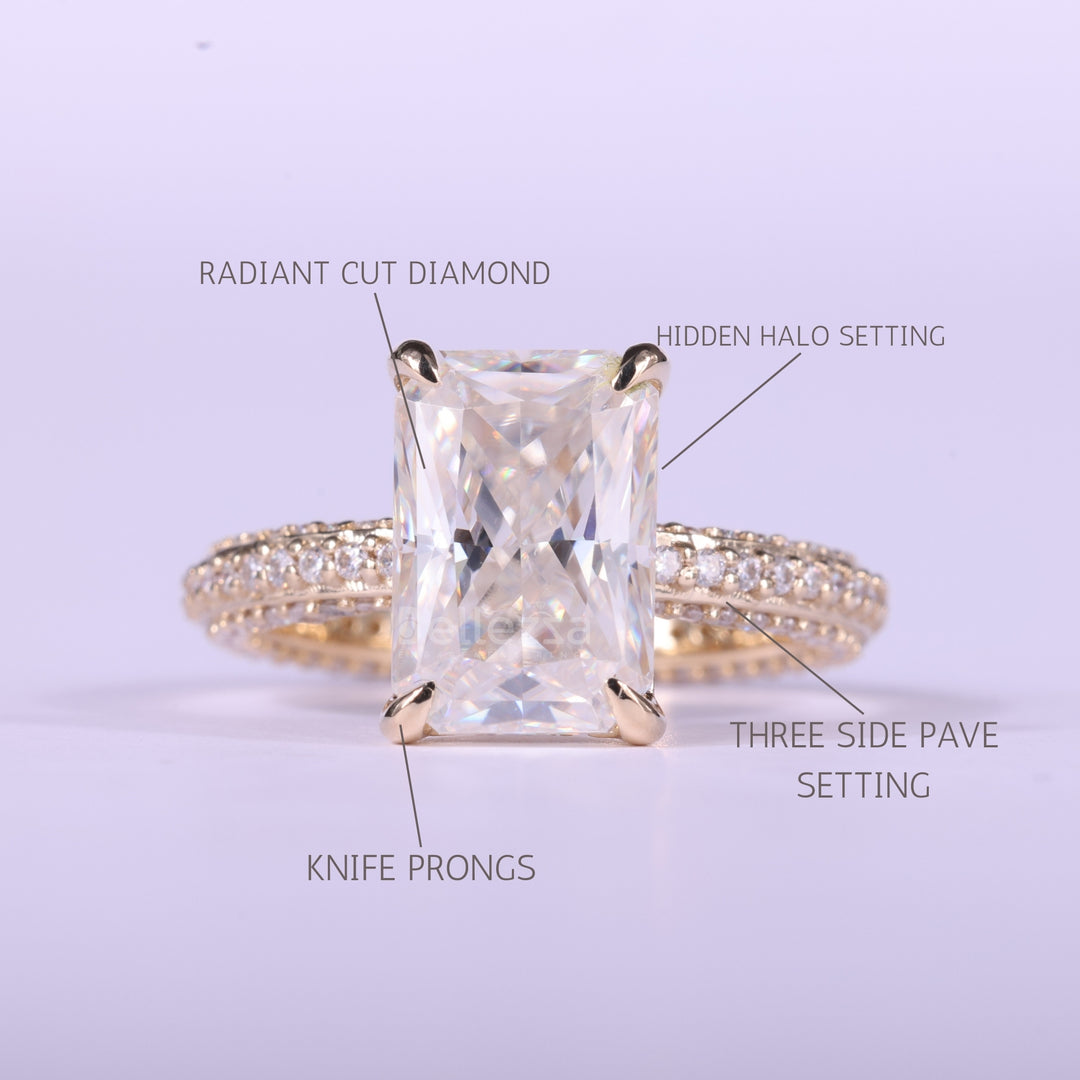 1.50CT Radiant Cut Three Side Pave Setting Moissanite Engagement Ring