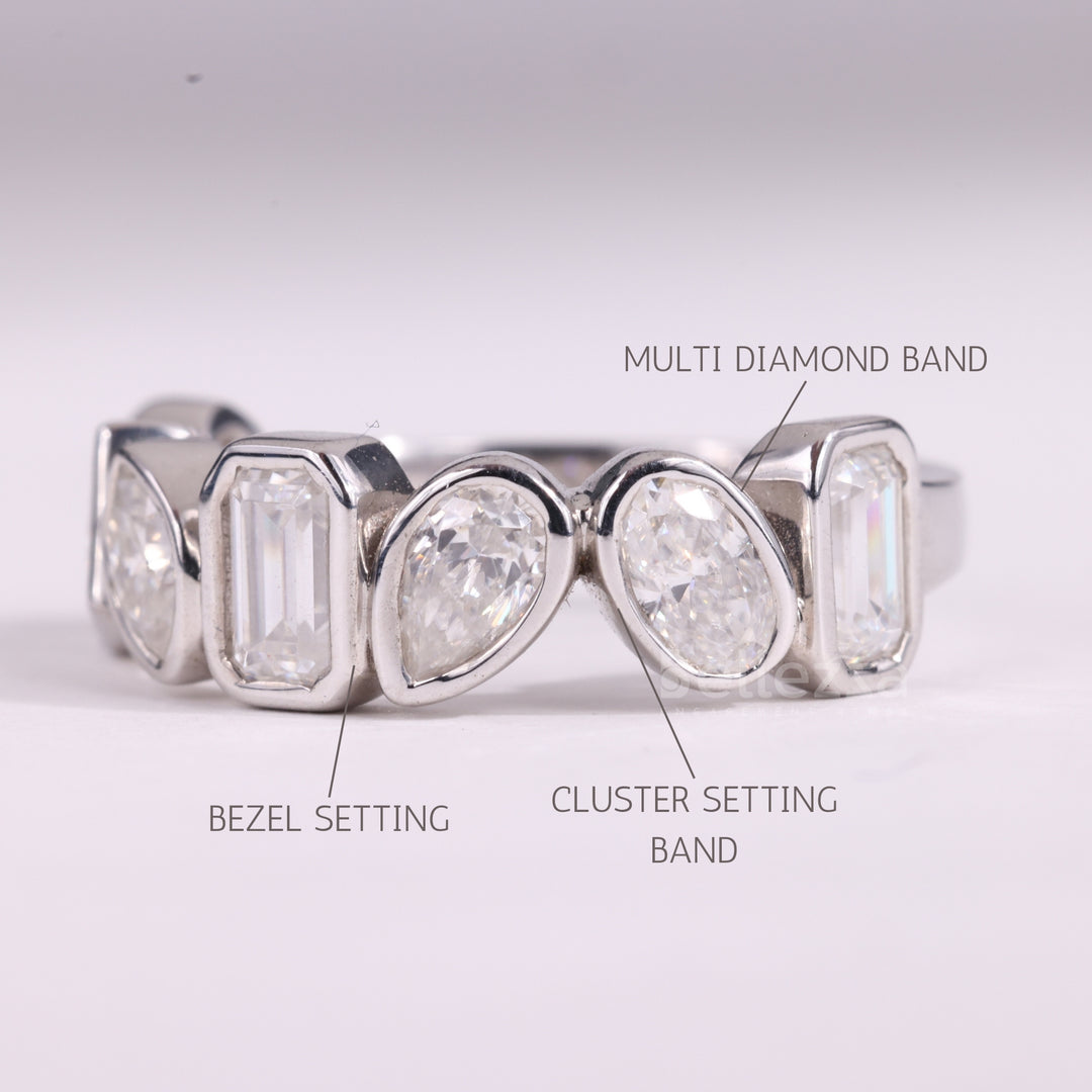 Multi Diamond Bezel Setting Moissanite Wedding Band
