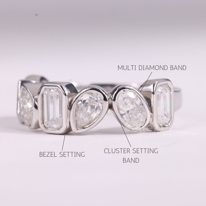 Multi Diamond Bezel Setting Moissanite Wedding Band