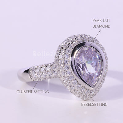 1.0CT Pear Cut Bezel Cluster Diamond Moissanite Engagement Ring