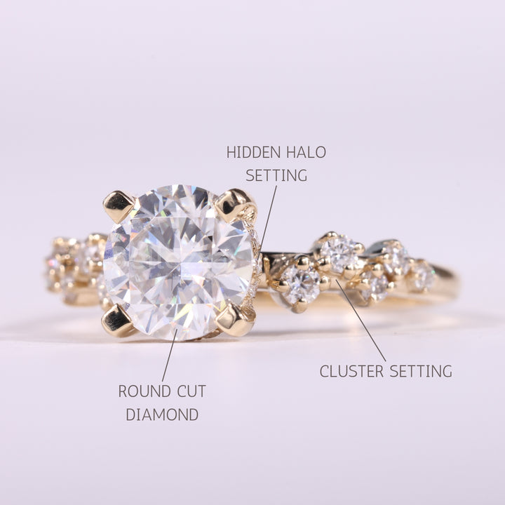 1.0CT Round Cut Cluster Diamond Moissanite Engagement Ring