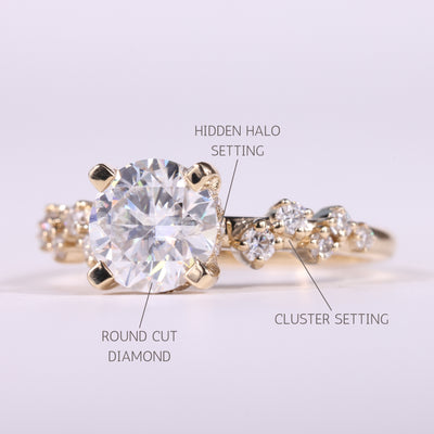 1.0CT Round Cut Cluster Diamond Moissanite Engagement Ring