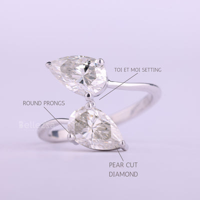 1.0CTW Pear Cut Diamond Toi Et Moi Bypass Shank Wedding Ring