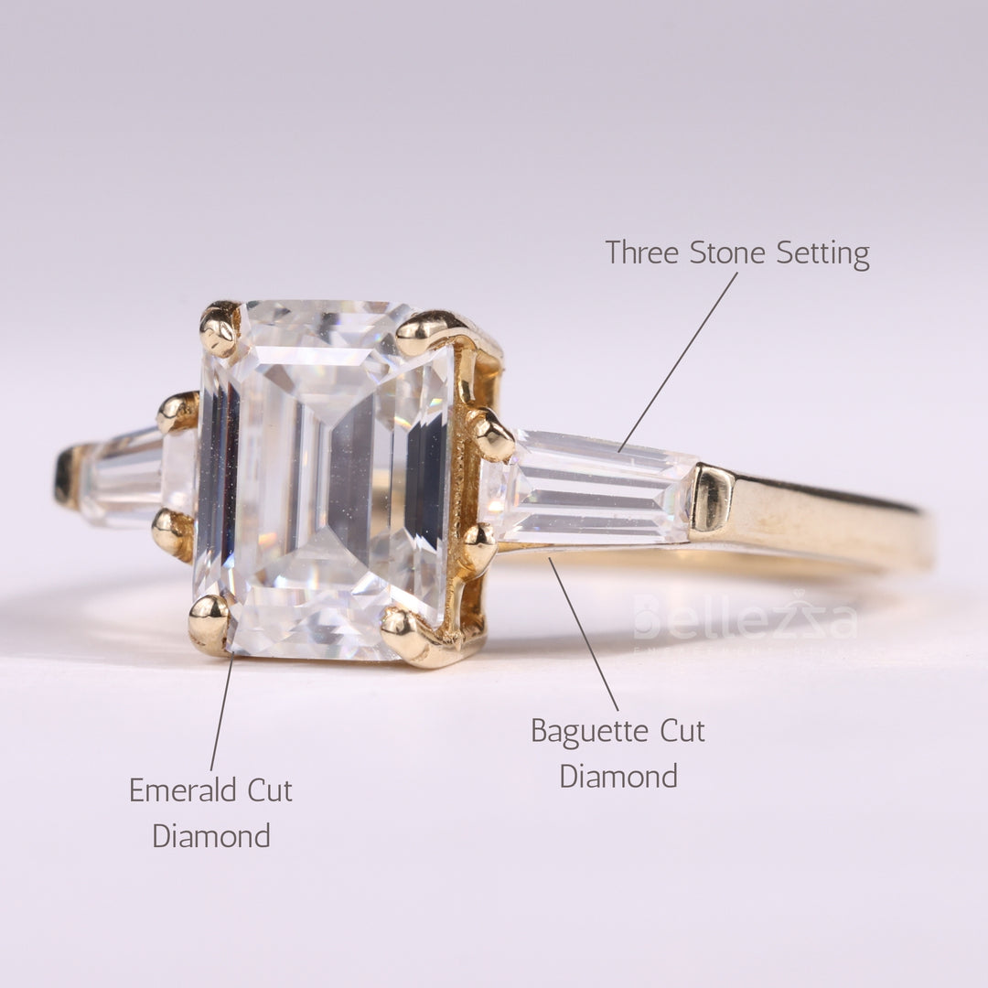 1.0CT Emerald Cut Diamond Three Stone Moissanite Engagement Ring