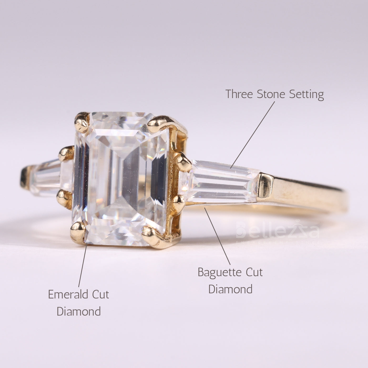 1.0CT Emerald Cut Diamond Three Stone Moissanite Engagement Ring