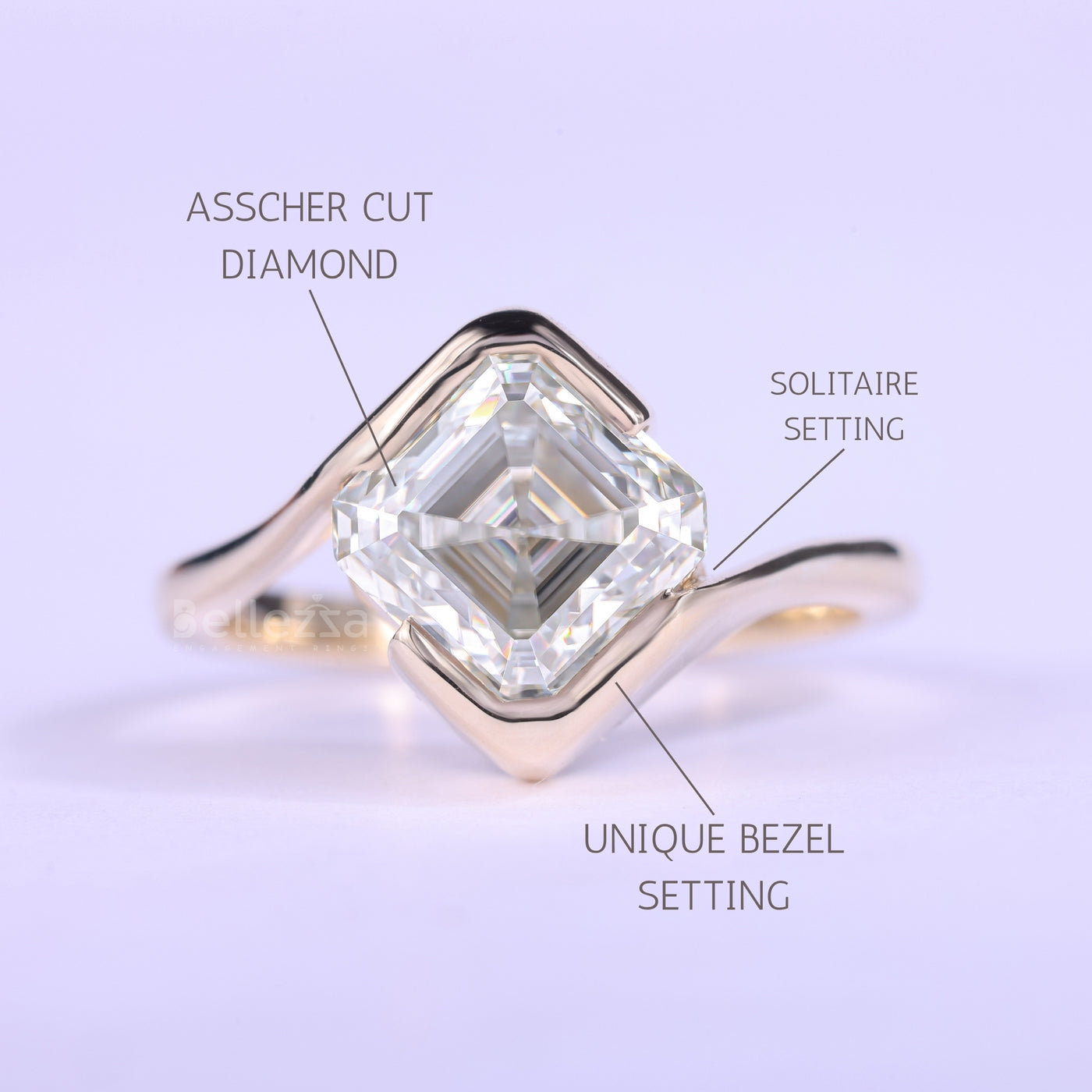 1.50CT Asscher Cut Unique Bezel Set Solitaire Engagement Ring