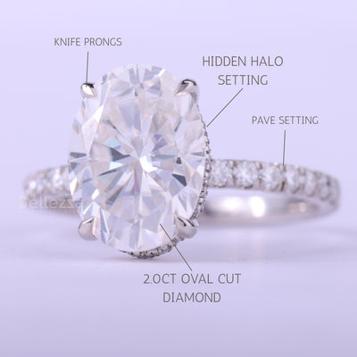 2.0CT Oval Cut Pave Setting Moissanite Engagement Ring
