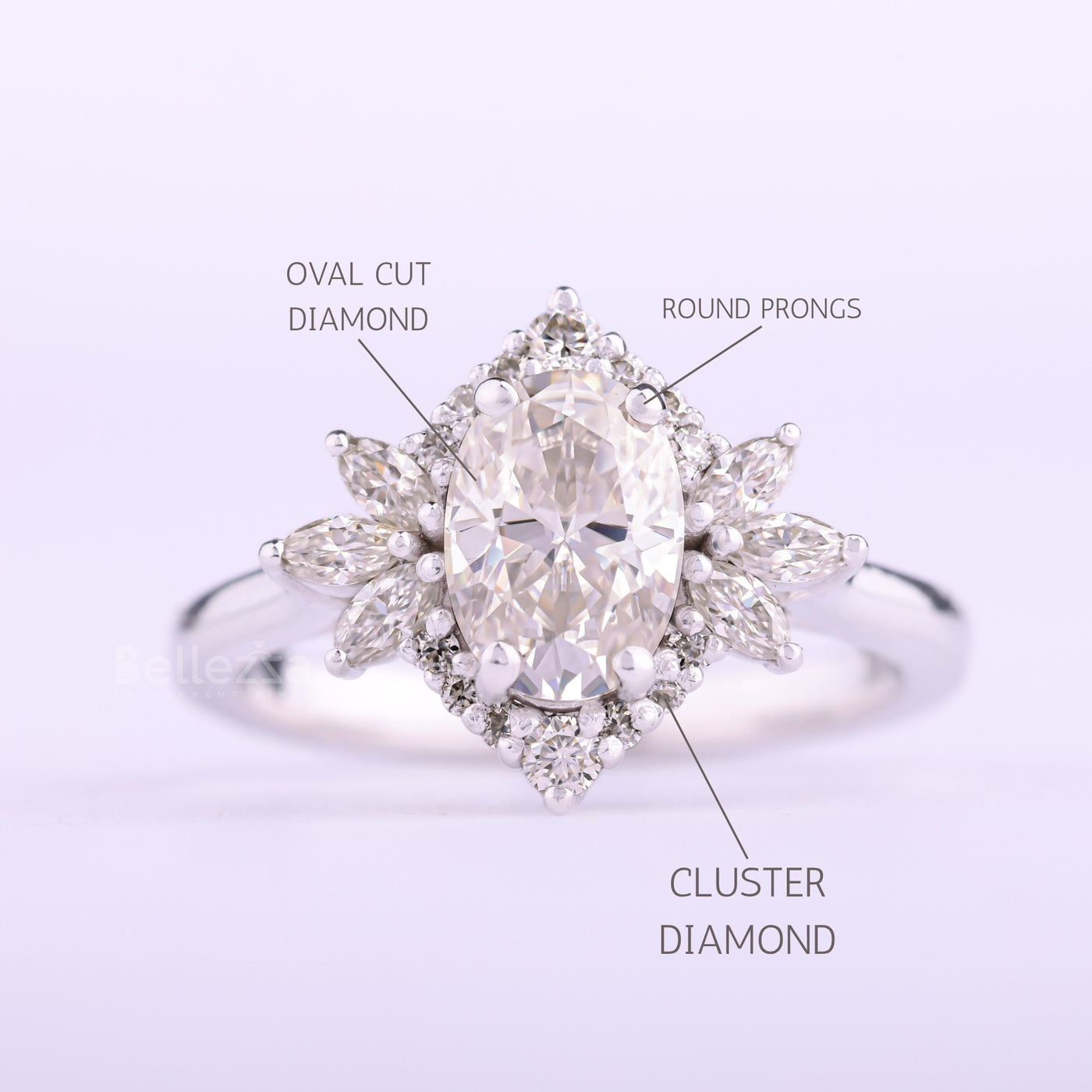 1.0CT Oval Cut Cluster Diamond Moissanite Engagement Ring