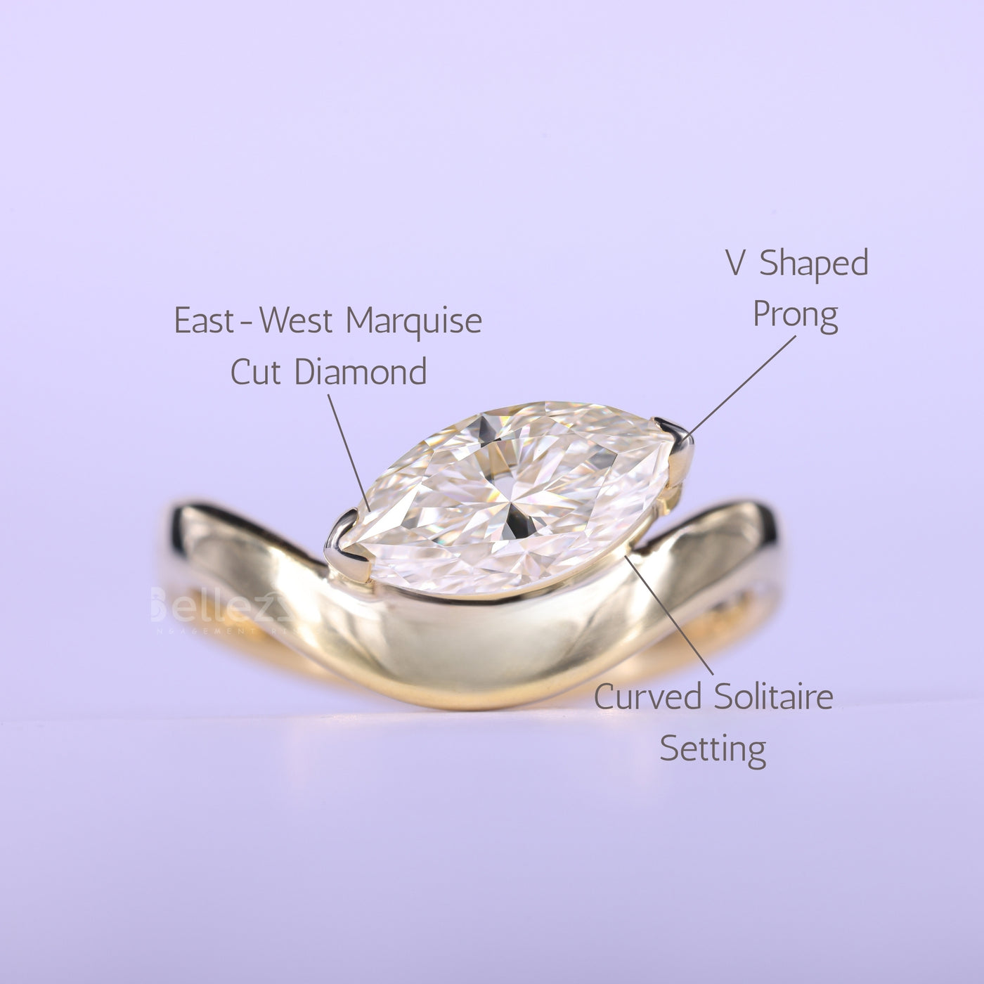 1.0CT East-West Marquise Cut Curved Moissanite Engagement Ring
