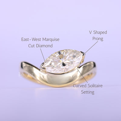 1.0CT East-West Marquise Cut Curved Moissanite Engagement Ring